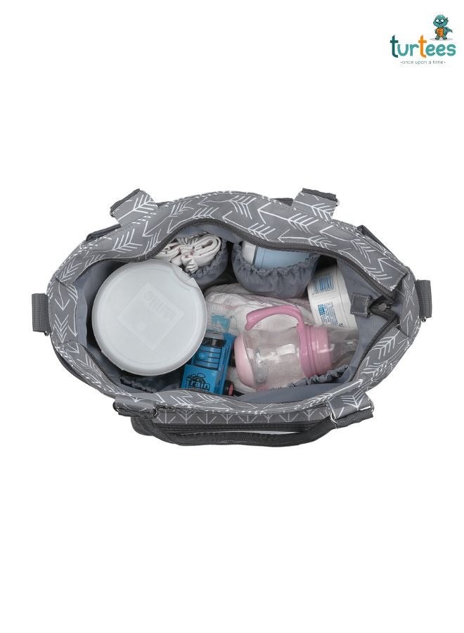 turtees Multi-Function Diaper Bag Set for Moms – Large Capacity Maternity Handbag with Insulated Bottle Bag & Changing Mat, Stylish Grey - Image 3
