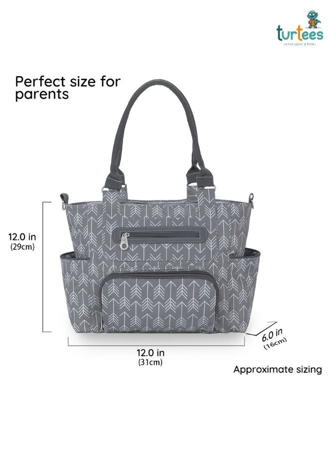 turtees Multi-Function Diaper Bag Set for Moms – Large Capacity Maternity Handbag with Insulated Bottle Bag & Changing Mat, Stylish Grey - Image 4
