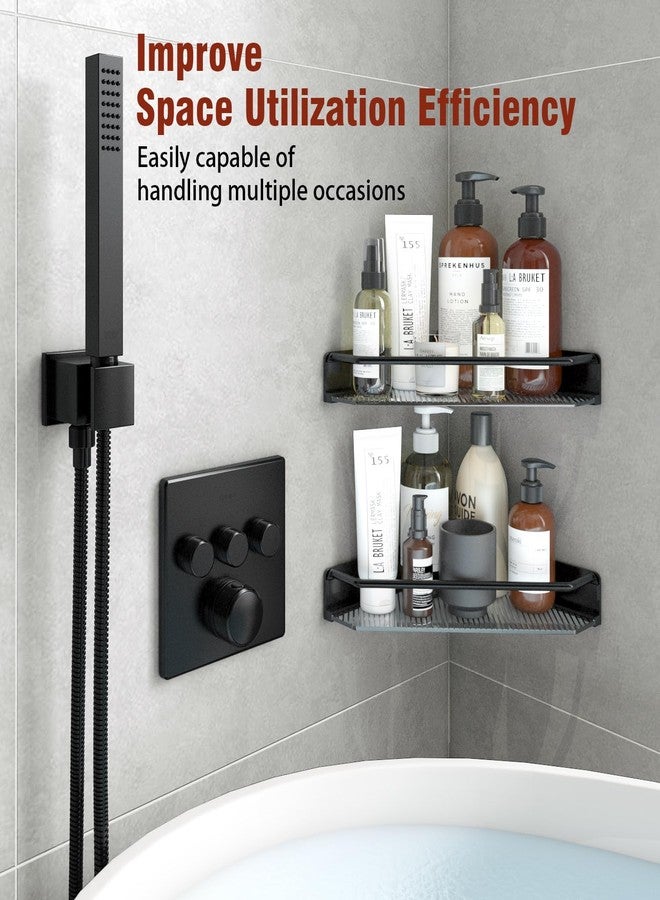 MEAJIO Corner Shower Caddy, 2 Pack Adhesive Bathroom Shelves，Acrylic Shower Shelf Rack, No Drilling Bathroom Organizers and Storage Racks,Black - Image 3