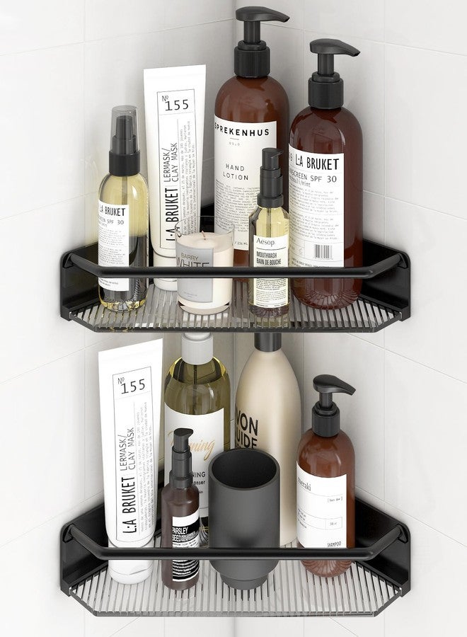 MEAJIO Corner Shower Caddy, 2 Pack Adhesive Bathroom Shelves，Acrylic Shower Shelf Rack, No Drilling Bathroom Organizers and Storage Racks,Black - Image 1
