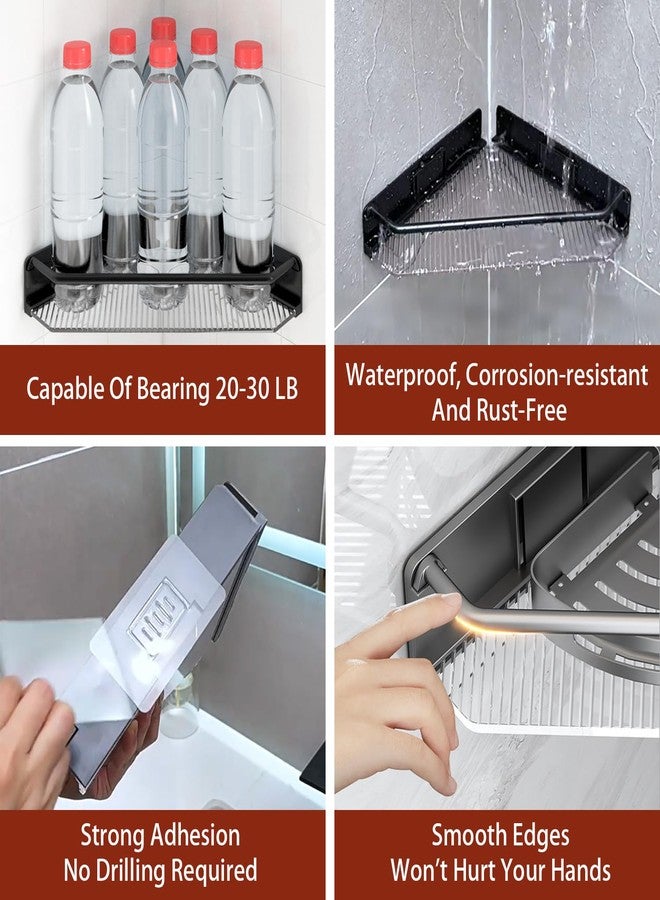MEAJIO Corner Shower Caddy, 2 Pack Adhesive Bathroom Shelves，Acrylic Shower Shelf Rack, No Drilling Bathroom Organizers and Storage Racks,Black - Image 4