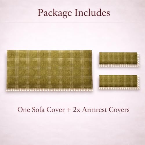 STITCHNEST 'Artisoul Series' Chenille Sofa Cover 2 Seater Fully Covered with 2 Hand Rest Covers | Premium Heavy Fabric, Washable & Fade Resistant | Green Sofa Protector with Tassels | Size 48x60 Inch - Image 2
