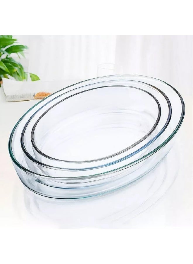 ماستر جولد طقم صواني فرن زجاجية مكون من 3 قطع، مقاومة للحرارة، بيضاوية الشكل، 1.6 + 2.4 + 3.2 لتر | طقم صواني خبز زجاجية شفافة | آمنة للاستخدام في الفرن والميكروويف | صينية فرن متعددة الاستخدامات | أطباق تحميص - Image 2