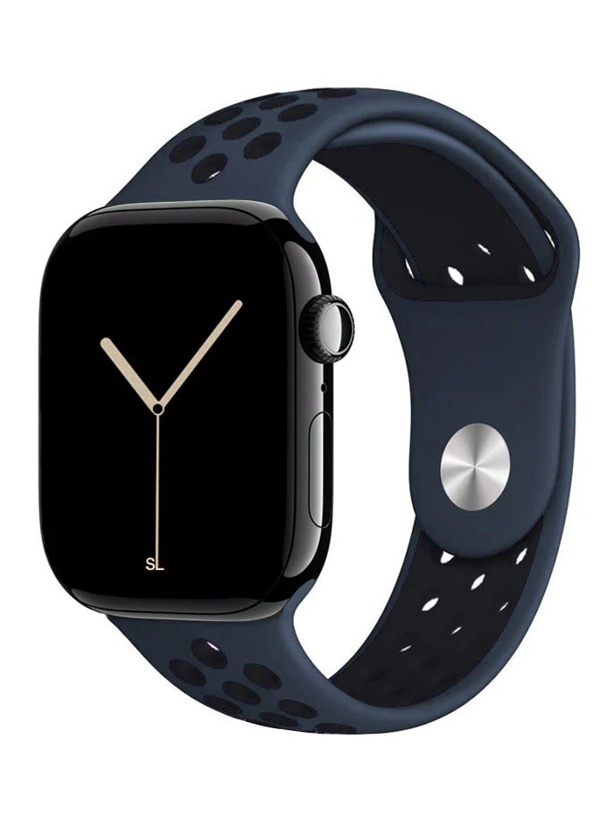 Watch Silicone Sport Watch Band Compatible with Apple Watch 42mm 44mm 45mm 46mm 49mm Apple Watch Ultra 1/2/3, SE, Series 11/10/9/8/7/6/5/4/3/2/1 | Breathable Ventilated Replacement Strap |  Blue and Black - Image 1