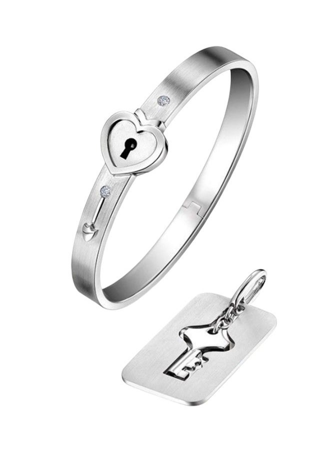 NIBEMINENT 2-Piece Stainless Steel Heart Lock And Key Bracelet Pendant Necklace  - Image 1