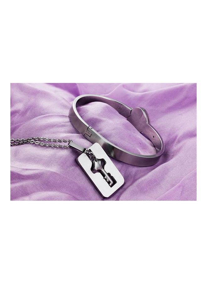 NIBEMINENT 2-Piece Stainless Steel Heart Lock And Key Bracelet Pendant Necklace  - Image 2