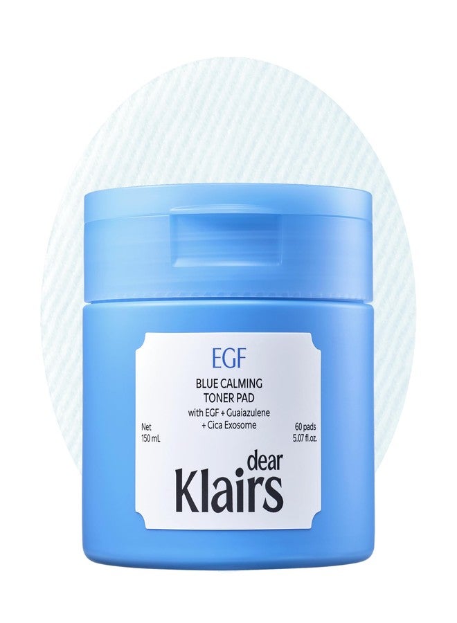 DearKlairs EGF Blue Calming Toner Pad | Instant Cooling & Redness Relief, Guaiazulene & Cica Exosome for Uneven Texture, White Bumps, Deep Hydration, Korean Skincare, 60 Pads, 5.07 Fl Oz - Image 1