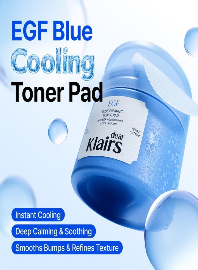 DearKlairs EGF Blue Calming Toner Pad | Instant Cooling & Redness Relief, Guaiazulene & Cica Exosome for Uneven Texture, White Bumps, Deep Hydration, Korean Skincare, 60 Pads, 5.07 Fl Oz - Image 2