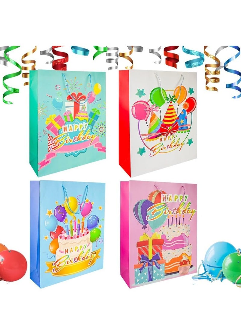 يو كيه آر أكياس هدايا عيد ميلاد كبيرة الحجم من UKR - 4 قطع - حقائب هدايا ملونة لحفلات أعياد الميلاد السعيدة مقاس 55 × 40 سم مع مقابض للأولاد والبنات (المجموعة ب) - Image 1