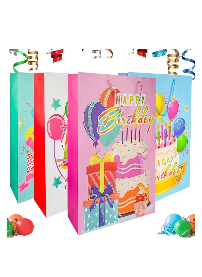 UKR UKR 4-Pc Jumbo Birthday Gift Bags - 55x40 cm Colorful Happy Birthday Party Favor Bags with Handles for Boys & Girls (Set B)  - Image 1