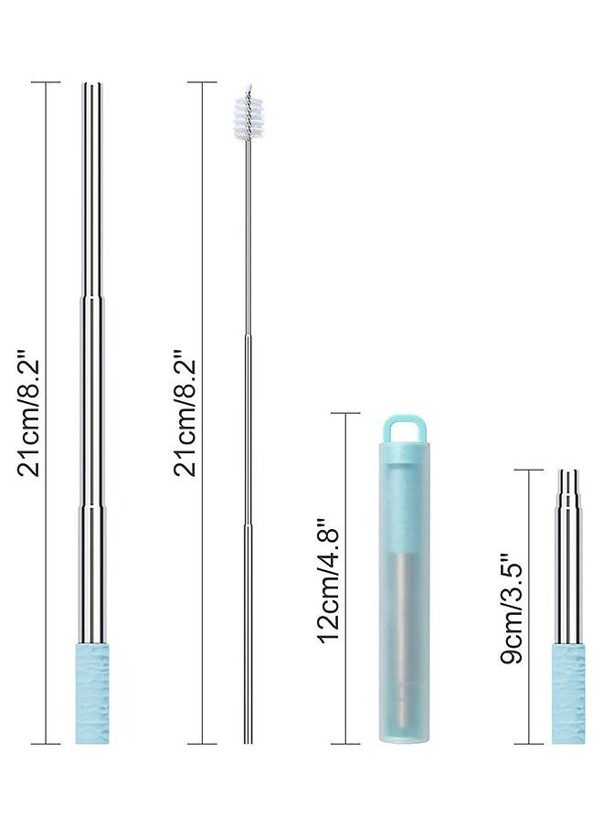 Stainless Steel Telescopic Straws, Portable Collapsible Straws, with Cleaning Brush for Cold Water Coffee Juice (Blue)