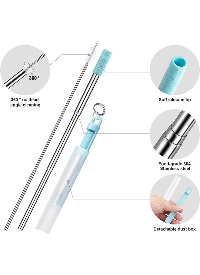 Stainless Steel Telescopic Straws, Portable Collapsible Straws, with Cleaning Brush for Cold Water Coffee Juice (Blue)