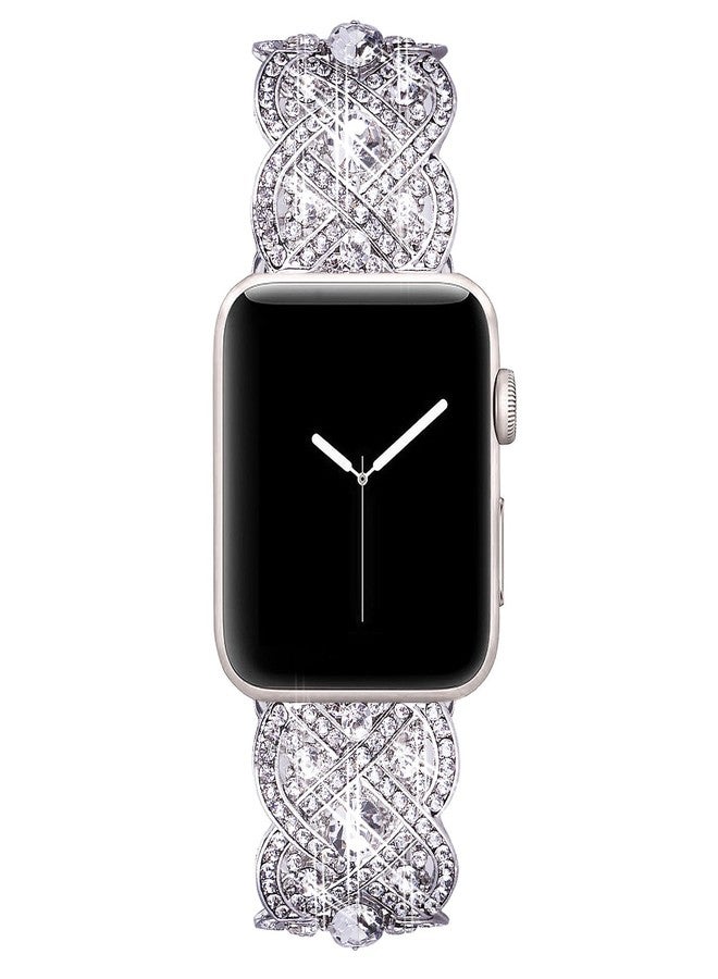 VIQIV Bling Bands Compatible with Apple Watch Ultra Band 38mm 40mm 41mm 42mm 44mm 45mm 49mm Iwatch Series SE 9 8 7 6 5 4 3 2 1, Diamond Rhinestone Stainless Steel Metal Bracelet Wristband Strap for - Image 3
