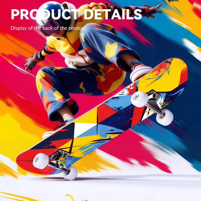 vigvitspo Professional Double Kick Skateboard, 31 inch Maple Deck, ABEC-9 Bearings, 95A PU Wheels, Custom Graphic Design (Graffiti-Style Grid, 31in) - Image 5
