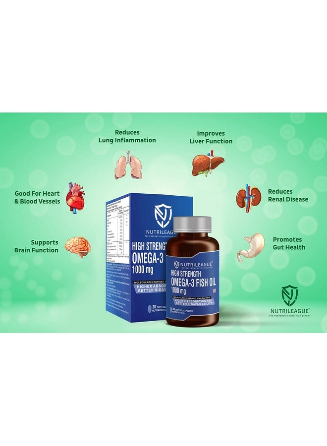 Nutrileague Nutrileague High Strength Omega - 3 Fish Oil 1000 mg | 2X EPA:DHA | Omega - 3 Fish Oil 1000 mg | Softgel Capsules | Good for Heart Health & Brain Function | Nonveg (Pack Of 1)  - Image 5