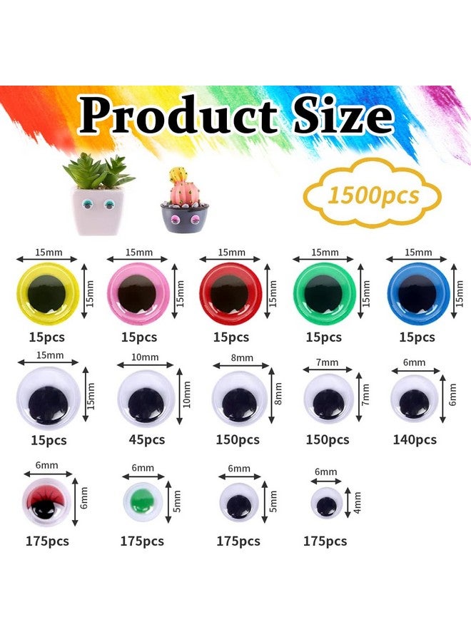 HASTHIP® 1500pcs Googly Eyes for Craft, Self-Adhesive Wiggle Eyes Stickers Kit, Assorted Colors & Sizes Funny Plastic Googly Eyes for DIY Silly Sock Puppets Doll Toy - Image 2