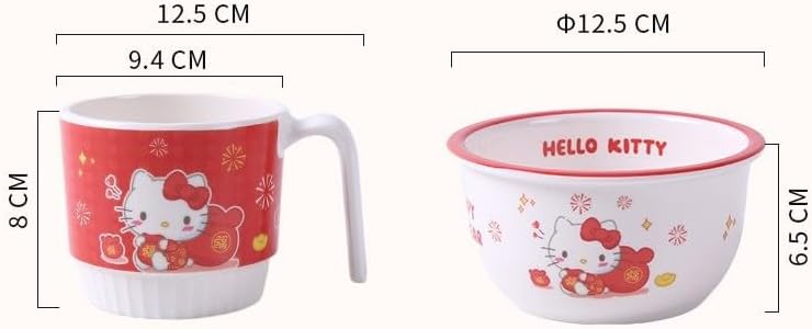 Many Rainbows Hello Kitty Red Happy New Year Dinnerware Flatware Meal Set  Plate Bowls Cup Fork Spoon 6 pieces - Image 3
