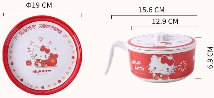 Many Rainbows Hello Kitty Red Happy New Year Dinnerware Flatware Meal Set  Plate Bowls Cup Fork Spoon 6 pieces - Image 2