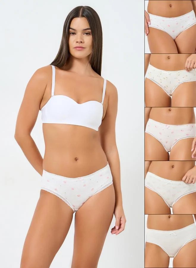 Pack of 5 - Floral Print Cotton Hipster Briefs