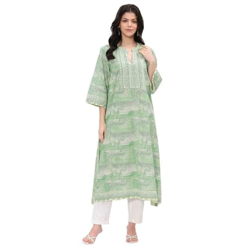 BIBA Women Green Straight Kurta_40 - Image 1