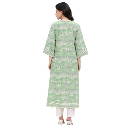 BIBA Women Green Straight Kurta_40 - Image 4