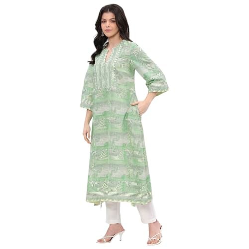 BIBA Women Green Straight Kurta_40 - Image 2