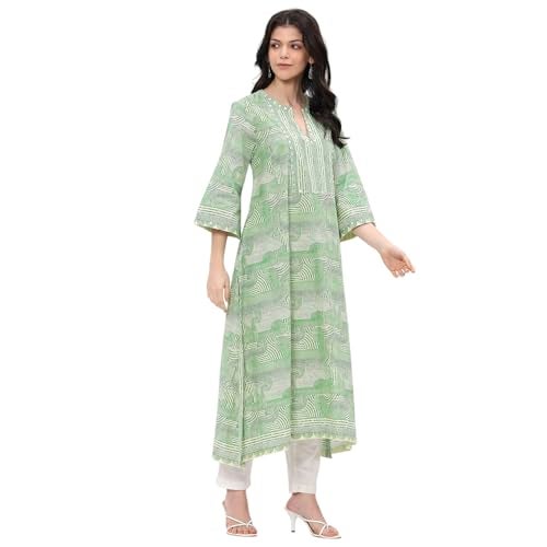 BIBA Women Green Straight Kurta_40 - Image 3