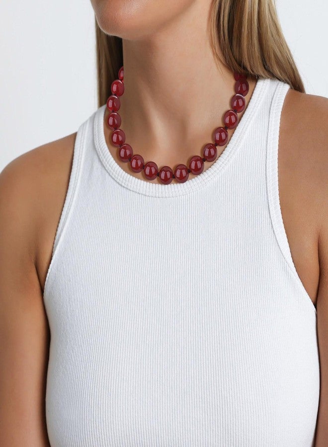 GAVU 14mm Beaded Choker Necklace for Women, Natural Gemstones Red Carnelian Necklace for Women 16.5" - Image 2