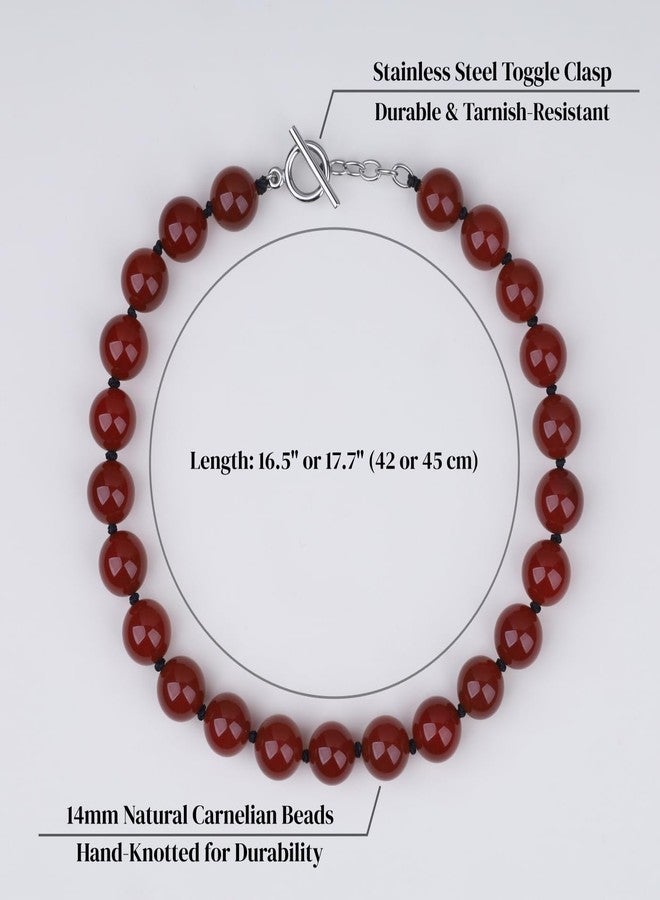 GAVU 14mm Beaded Choker Necklace for Women, Natural Gemstones Red Carnelian Necklace for Women 16.5" - Image 3