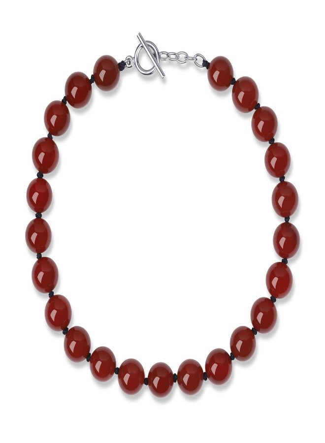 GAVU 14mm Beaded Choker Necklace for Women, Natural Gemstones Red Carnelian Necklace for Women 16.5" - Image 1