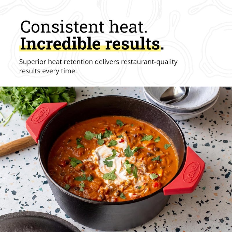 Lodge L8DOL3HH41PLT Cast Iron Dutch Oven with Handle Holders, 5 quart, Black/Red - Image 3