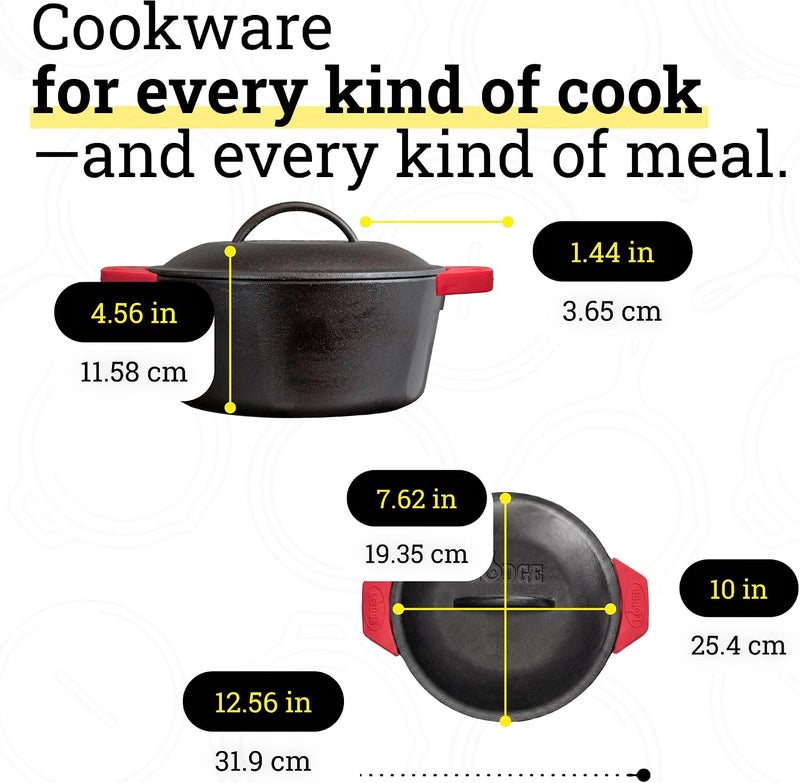 Lodge L8DOL3HH41PLT Cast Iron Dutch Oven with Handle Holders, 5 quart, Black/Red - Image 5