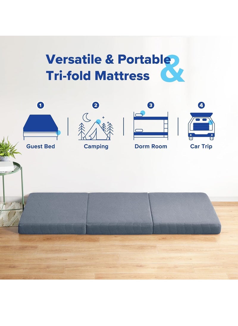 VITAL - VITAL Tri-Folding Memory Foam Topper 4 Single Size Play Mat Foldable Bed Guest Beds Portable Bed - Image 1