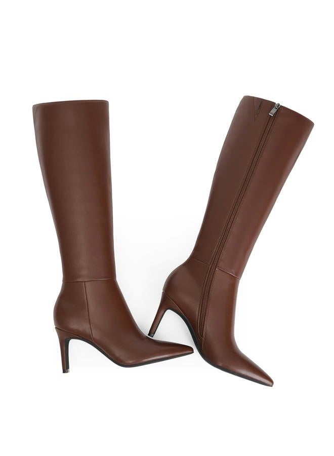 Easyfox Knee High Boots Women Pointed Toe Tall Boots 3 In Stiletto High Heel Long Boots Side Zipper Dress Knee High Boots, Brown, 10 - Image 4