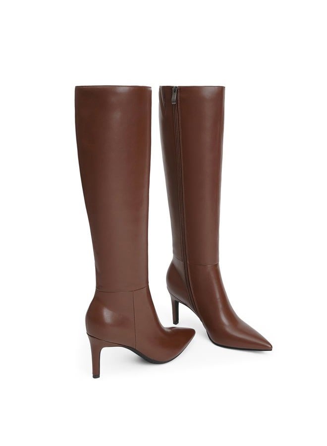Easyfox Knee High Boots Women Pointed Toe Tall Boots 3 In Stiletto High Heel Long Boots Side Zipper Dress Knee High Boots, Brown, 10 - Image 3
