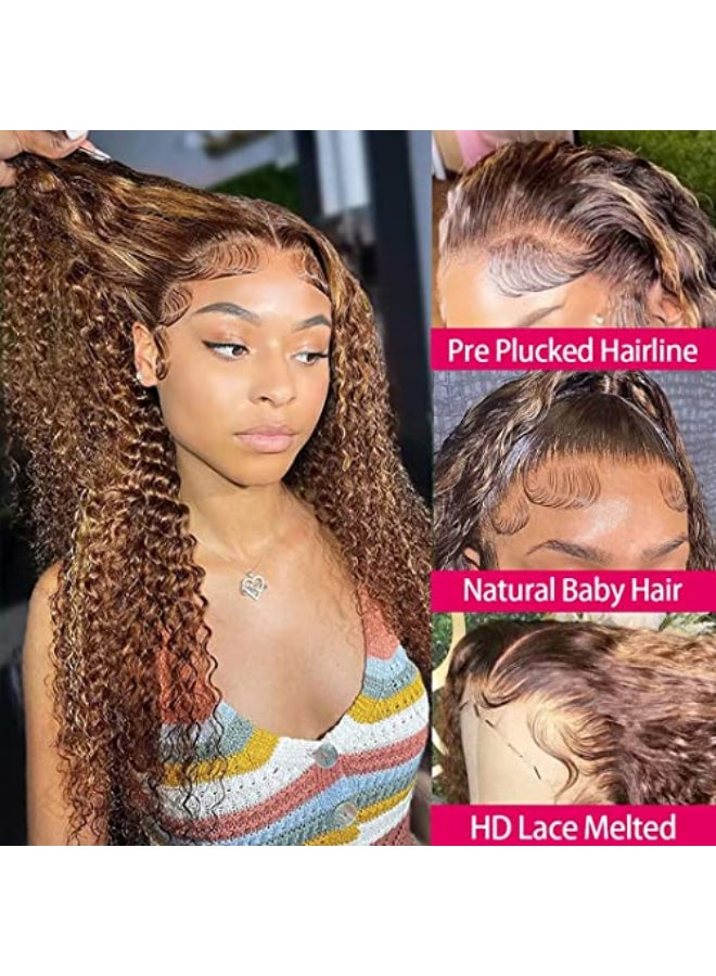 Daules Ombre Lace Front Wigs Human Hair Highlight 13x4 HD Transparent Deep Curly Lace Front Wig Human Hair for Women 180 density Honey Blonde 427 Deep Frontal Wig Pre Plucked with Baby Hair 34inch - Image 4