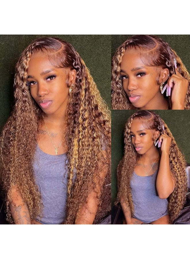 Daules Ombre Lace Front Wigs Human Hair Highlight 13x4 HD Transparent Deep Curly Lace Front Wig Human Hair for Women 180 density Honey Blonde 427 Deep Frontal Wig Pre Plucked with Baby Hair 34inch - Image 3