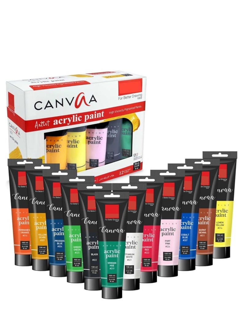 Isomers Canvaa Acrylic Paint 100ml - Set of 12 Vibrant Pigmented & Fadeproof Colors - ARTIST SERIES - For Canvas Painting, Scrap Book, Paper Board, Wood & Terracotta etc - Image 1