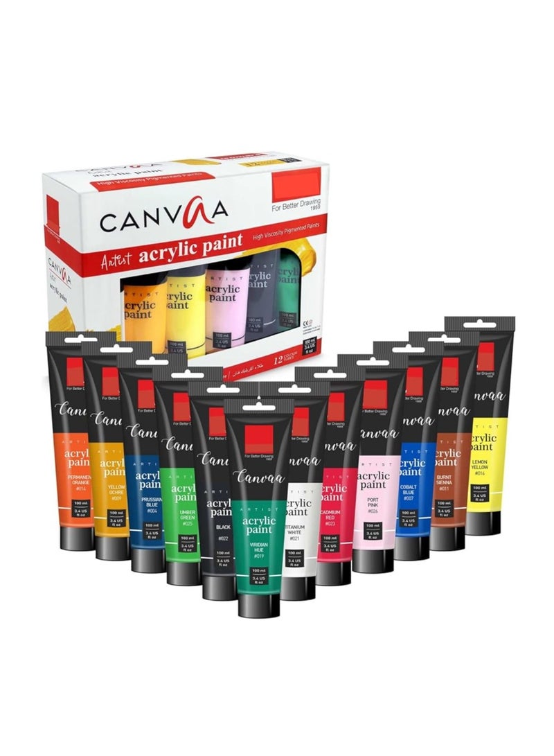 Isomers Canvaa Acrylic Paint 100ml - Set of 12 Vibrant Pigmented & Fadeproof Colors - ARTIST SERIES - For Canvas Painting, Scrap Book, Paper Board, Wood & Terracotta etc - Image 2