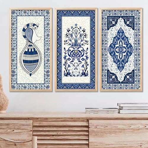 walllane Traditional Indian Art Pichwai Wall Hanging Paintings | Painting for wall Decoration | Traditional Indian Art Pichwai Wall Décor Paintings Set of 3 (10x19 inch, J) - Image 1