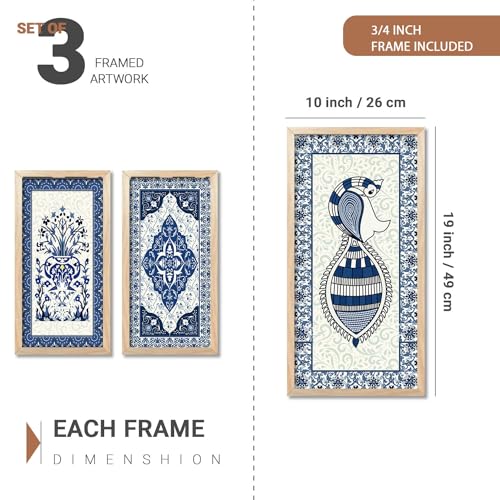 walllane Traditional Indian Art Pichwai Wall Hanging Paintings | Painting for wall Decoration | Traditional Indian Art Pichwai Wall Décor Paintings Set of 3 (10x19 inch, J) - Image 2