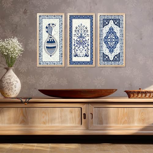 walllane Traditional Indian Art Pichwai Wall Hanging Paintings | Painting for wall Decoration | Traditional Indian Art Pichwai Wall Décor Paintings Set of 3 (10x19 inch, J) - Image 4