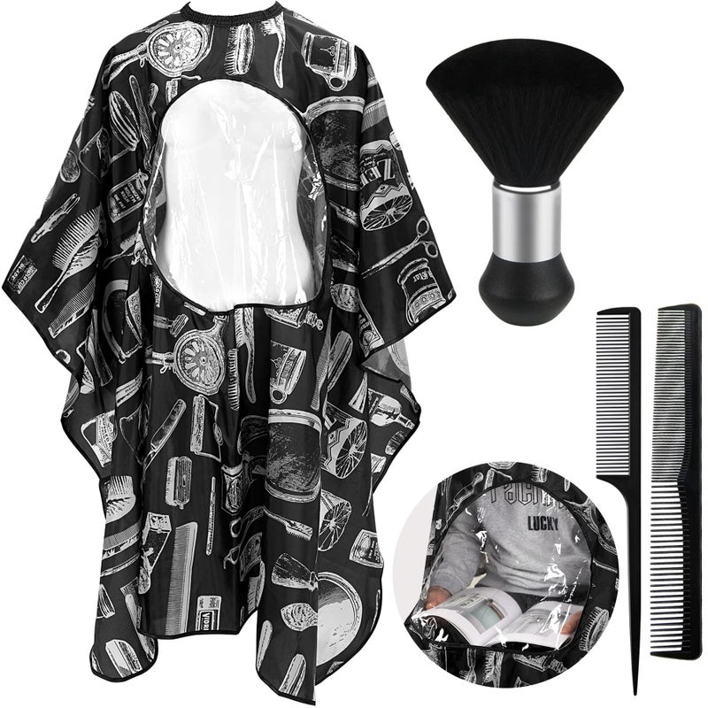 FEBSNOW Professional Barber Cape with Neck Duster Brush Large Hair Cutting Cape with SeeThrough Window Waterproof Salon Cape