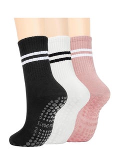 Halamine 3 Pairs Yoga Socks For Women，Non Slip Socks Pilates Socks For Yoga,Pilates， Ballet, Dance，white，black，pink  - Image 1