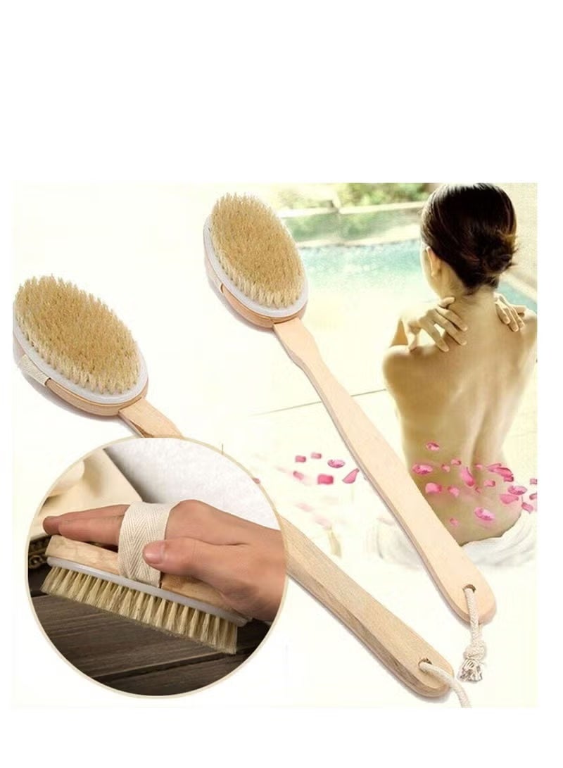 Shein Natural Bristle Bath Brush with Detachable Handle – Back Scrubber & Body Exfoliator - Image 1