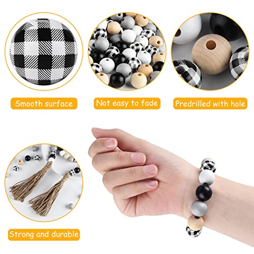 FEPITO 250 Pcs Plaid Wood Beads - 16mm Farmhouse Checked Print Natural Buffalo Craft Beads for Decoration & Home Decor DIY Craft Supplies - Image 4