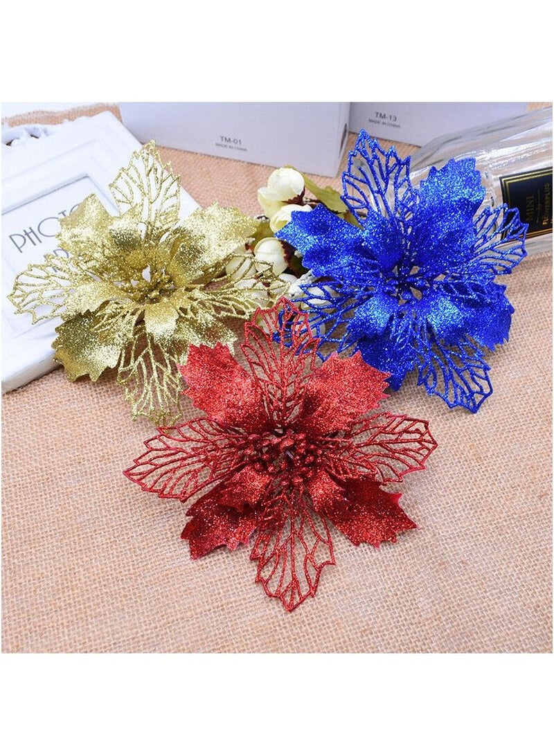 ACLIX Pack Of Three Artificial Flower for Christmas Tree Colorful Glitter Flowers DIY Home Ornaments - Image 1