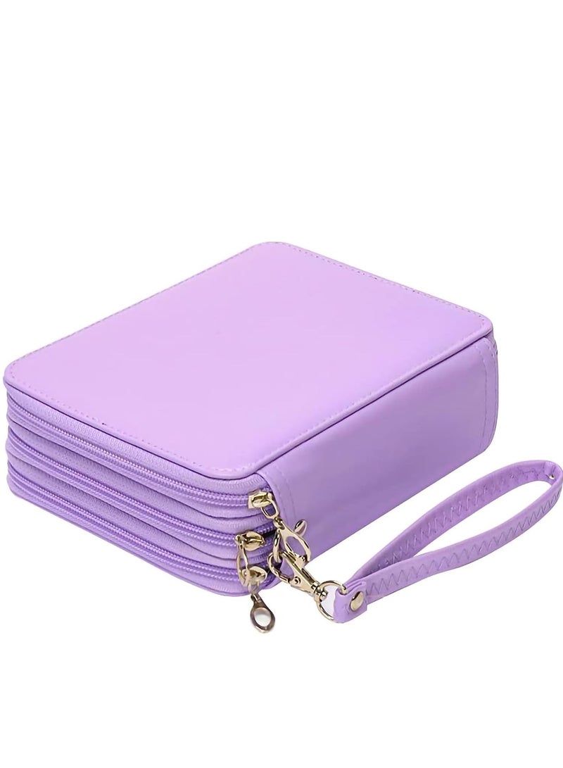 SYOSI Colored Pencil Case - 72 Slots Holder with Zipper Closure Deluxe PU Leather Large Capacity for Watercolor Pens or Markers, Organizer Artist (Purple) - Image 1