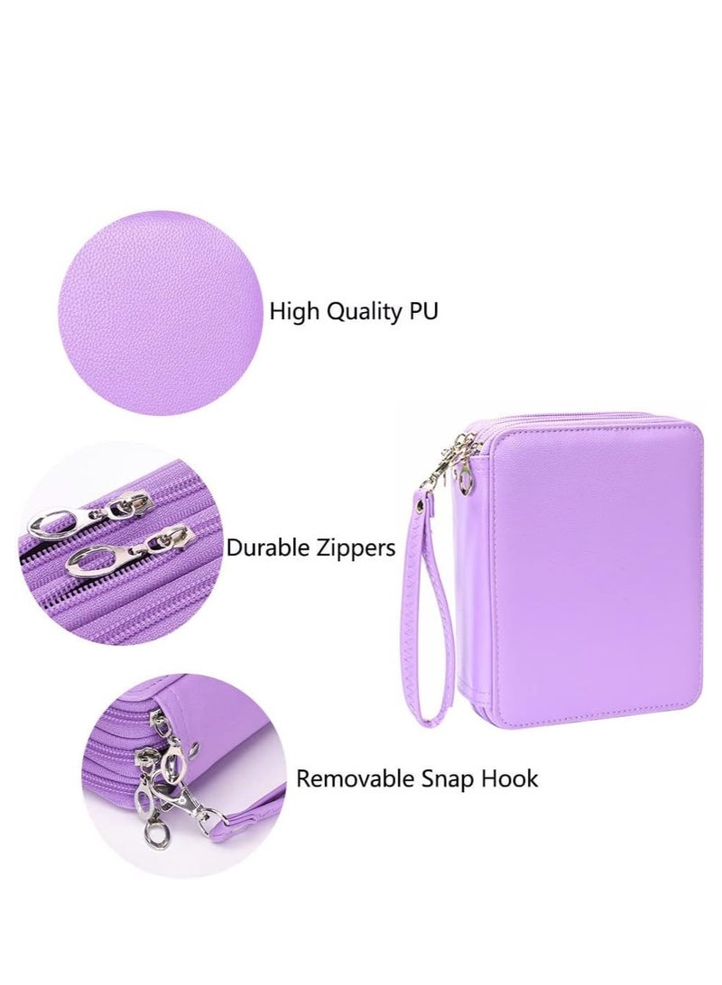 SYOSI Colored Pencil Case - 72 Slots Holder with Zipper Closure Deluxe PU Leather Large Capacity for Watercolor Pens or Markers, Organizer Artist (Purple) - Image 5