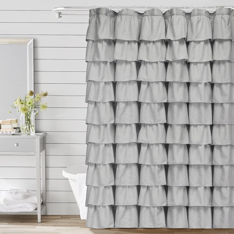 Volens Gray Shower Curtain, Ruffle Farmhouse Shower Curtain Fabric Bathroom Curtain Machine Washable, 72 x 72 inch Long - Image 1
